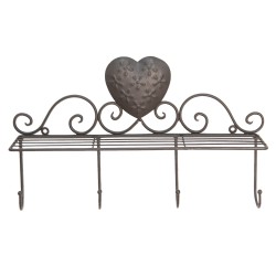 Clayre & Eef Wall Coat Rack 4 Hooks 40x11x24 cm Brown Iron Heart