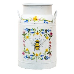 Clayre & Eef Pot à lait de décoration Ø 19x30 cm Blanc Métal Abeille et fleurs