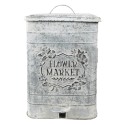 Clayre & Eef Pedal Bin 26x26x36 cm Grey Metal Flowers Flower market