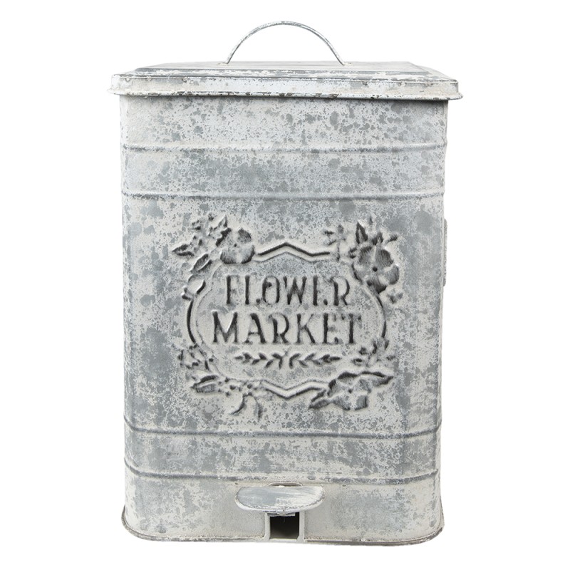 Clayre & Eef Pedal Bin 26x26x36 cm Grey Metal Flowers Flower market