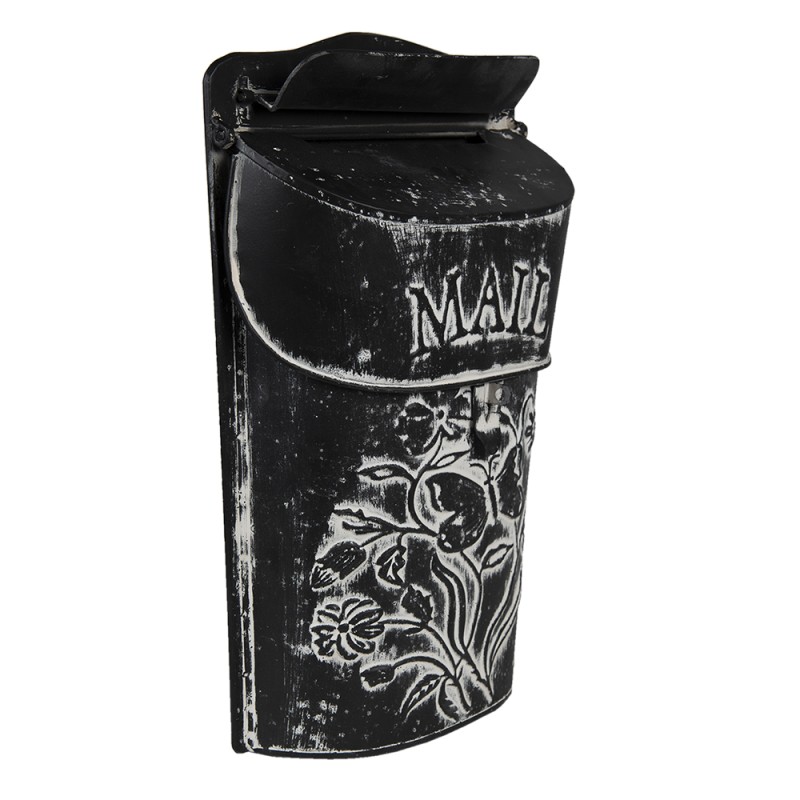 Clayre & Eef Mailbox 22x7x33 cm Black White Metal Flowers Mail