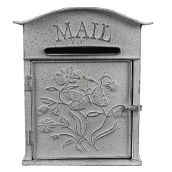 Clayre & Eef Briefkasten 26x10x31 cm Grau Weiß Metall Blumen Mail