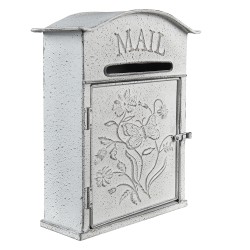 Clayre & Eef Briefkasten 26x10x31 cm Grau Weiß Metall Blumen Mail