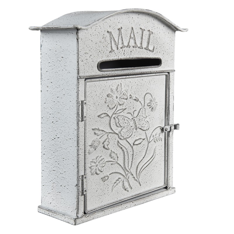 Clayre & Eef Mailbox 26x10x31 cm Grey White Metal Flowers Mail