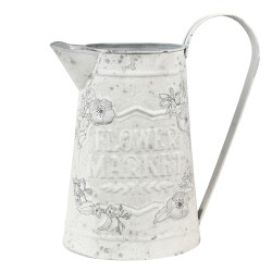 Clayre & Eef Decorative Watering Can 16x12x22 cm Grey White Metal Flowers Flower market