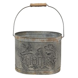 Clayre & Eef Decorative Bucket Grey Brown Metal Bird Home