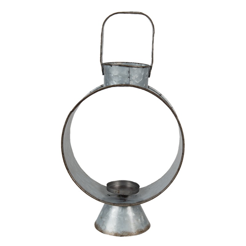 Clayre & Eef Windlicht  23x11x43 cm Grijs Metaal Glas Rond