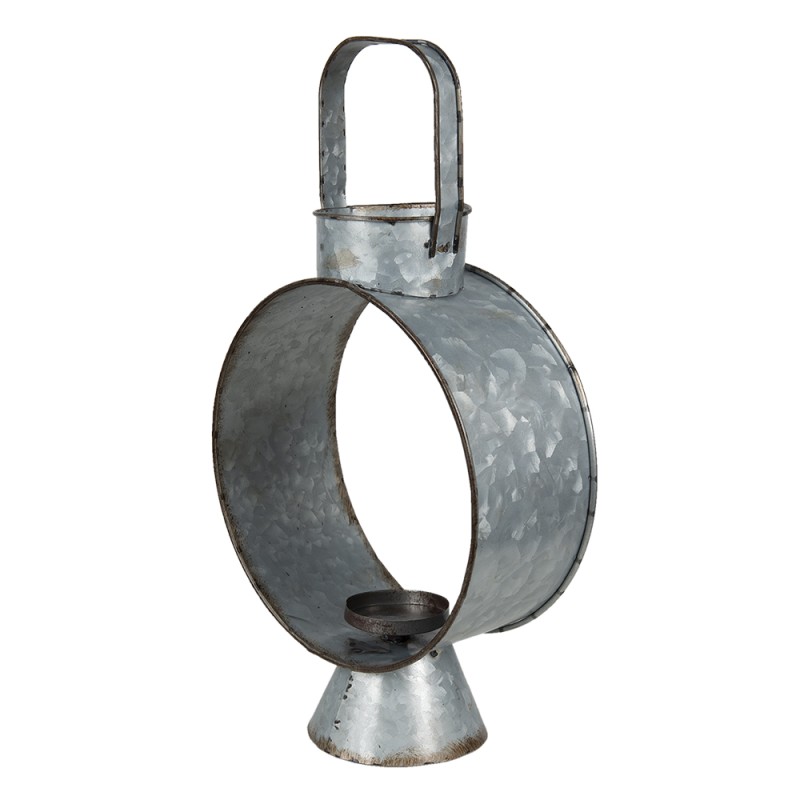 Clayre & Eef Windlicht  23x11x43 cm Grijs Metaal Glas Rond