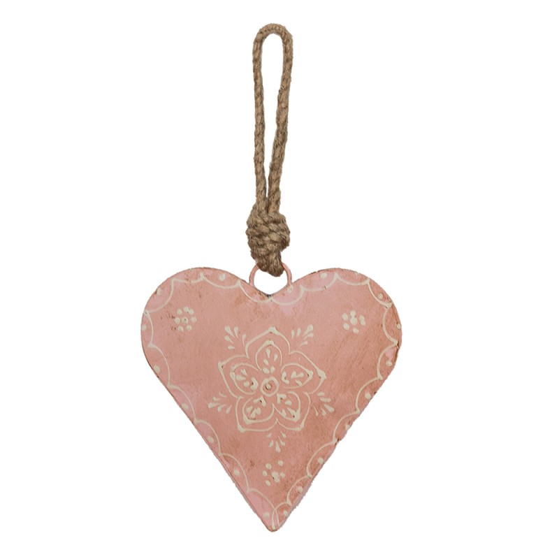 Clayre & Eef Hanger Hart 10x3x10 cm Roze Ijzer Bloem