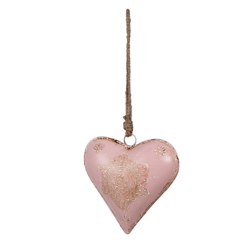 Clayre & Eef Hanger Hart 15x5x15 cm Roze Ijzer Bloem