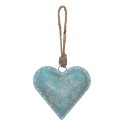 Clayre & Eef Pendentif Coeur 10x10 cm Bleu Fer Fleur