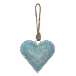 Clayre & Eef Pendentif Coeur 10x10 cm Bleu Fer Fleur