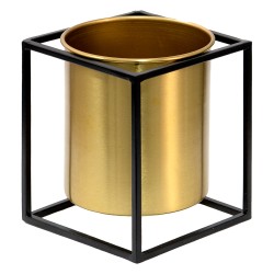 Clayre & Eef Planter 14x14x16 cm Gold colored Black Iron