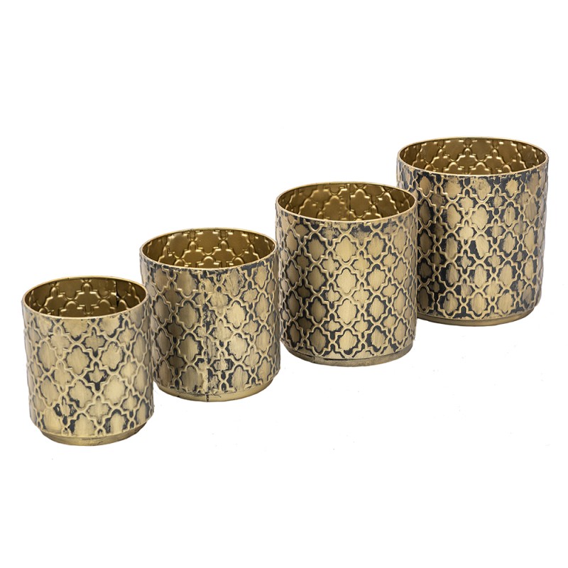 Clayre & Eef Planter Set of 4 Ø 25 Ø 23 Ø 20 Ø 17 cm Gold colored Iron