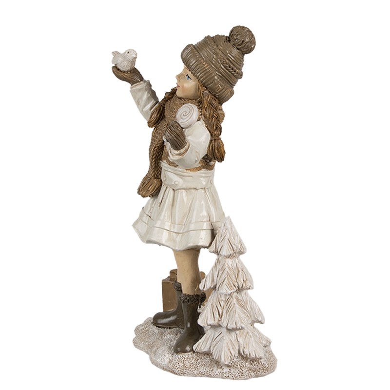 Clayre & Eef Decoratie Beeld Meisje 16 cm Beige Kunststof