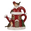 Clayre & Eef Decorative House with LED Watering Can 13x10x16 cm Red Artificial Leather Metal Birds