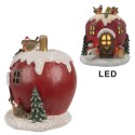 Clayre & Eef Decoratie Huis met LED Appel 12x11x13 cm Rood Kunststof