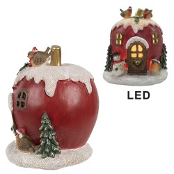 Clayre & Eef Dekoratives Haus mit LED Apfel 12x11x13 cm Rot Kunststoff