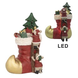 Clayre & Eef Décoration de Noël avec éclairage LED Botte 14x10x19 cm Rouge Plastique Souris
