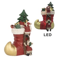 Clayre & Eef Christmas Decoration with LED Lighting Boots 14x10x19 cm Red Plastic Mouse