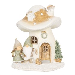 Clayre & Eef Décorative Maison avec LED Champignon 13x12x15 cm Beige Plastique