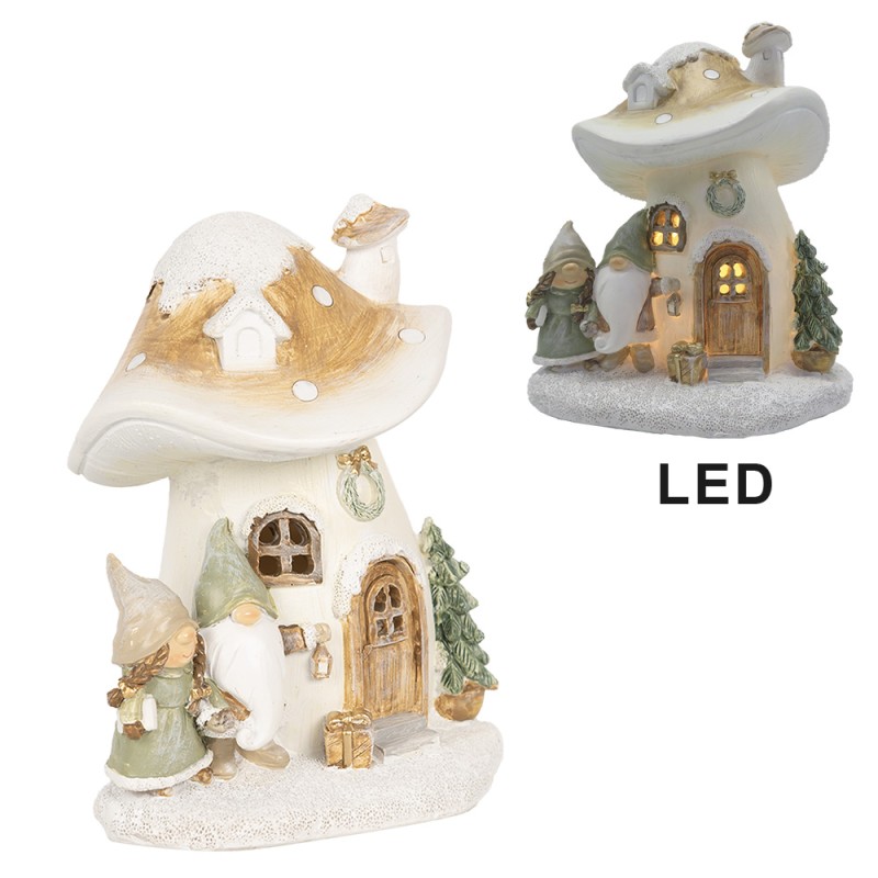 Clayre & Eef Decorativa Casa con LED Fungo 13x12x15 cm Beige Plastica