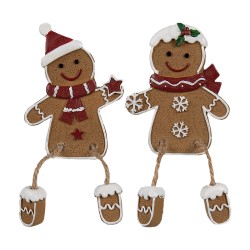 Clayre & Eef Kerstdecoratie Gingerbread man 7x2x13/ 6x2x12 cm Bruin Kunststof