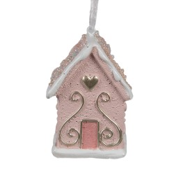 Clayre & Eef Christmas Ornament Gingerbread house 4x4x6 cm Pink Plastic