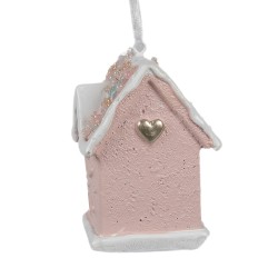 Clayre & Eef Christmas Ornament Gingerbread house 4x4x6 cm Pink Plastic