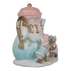 Clayre & Eef Décorative Maison avec LED Théière 15x12x16 cm Bleu Rose Plastique Souris