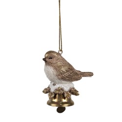 Clayre & Eef Ornement de Noël Oiseau 6 cm Marron Plastique