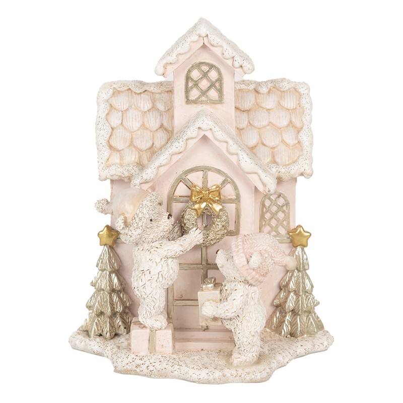 Clayre & Eef Décorative Maison avec LED  15x10x18 cm Rose Plastique Ours