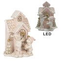 Clayre & Eef Decorative House with LED  15x10x18 cm Pink Plastic Bear