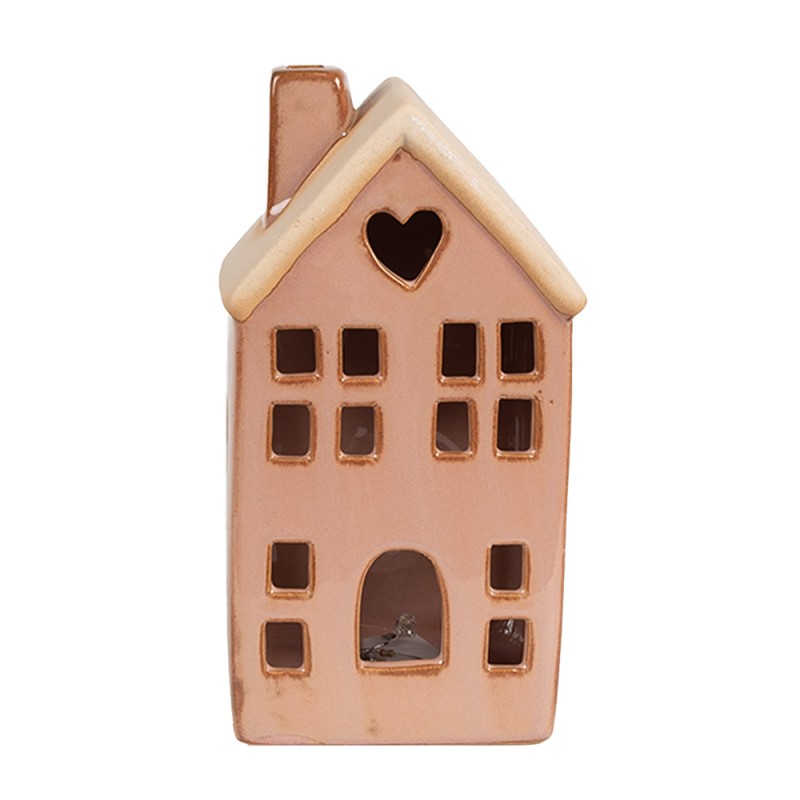 Clayre & Eef Decoratie Huis met LED  6x6x11 cm Bruin Porselein