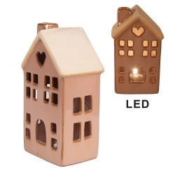 Clayre & Eef Decorative House with LED  6x6x11 cm Brown Porcelain