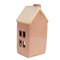 Clayre & Eef Decoratie Huis met LED  6x6x11 cm Bruin Porselein