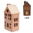 Clayre & Eef Dekoratives Haus mit LED 8x6x15 cm Braun Porzellan