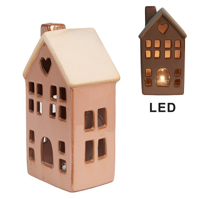 Clayre & Eef Decorativa Casa con LED 8x6x15 cm Marrone Porcellana