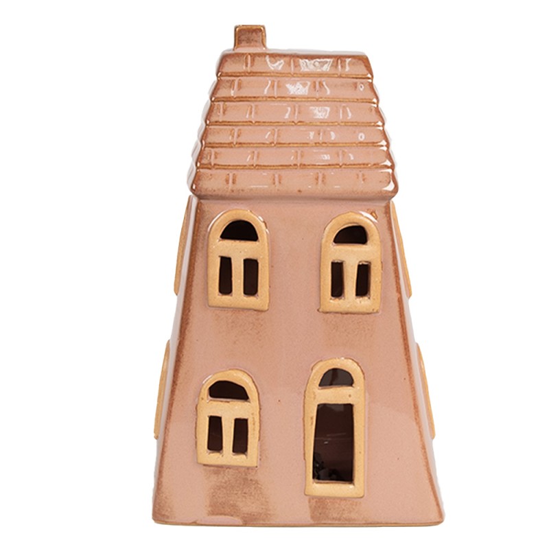 Clayre & Eef Decorative House with LED 10x6x16 cm Brown Porcelain