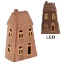 Clayre & Eef Dekoratives Haus mit LED 10x6x16 cm Braun Porzellan