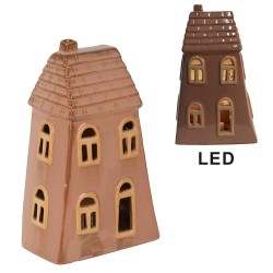 Clayre & Eef Decorative House with LED 10x6x16 cm Brown Porcelain