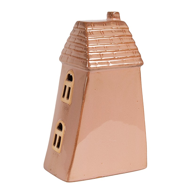 Clayre & Eef Decoratie Huis met LED 10x6x16 cm Bruin Porselein