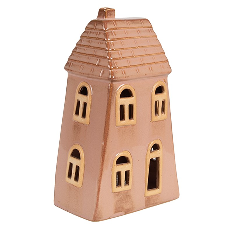 Clayre & Eef Decoratie Huis met LED 10x6x16 cm Bruin Porselein