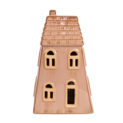 Clayre & Eef Decorative House with LED 10x6x16 cm Brown Porcelain