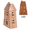 Clayre & Eef Decoratie Huis met LED 10x6x16 cm Bruin Porselein