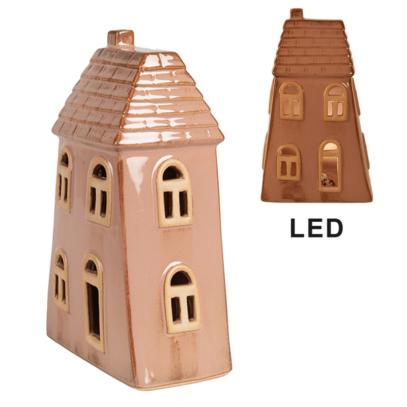 Clayre & Eef Decorative House with LED 10x6x16 cm Brown Porcelain