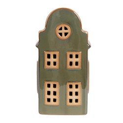 Clayre & Eef Decorative House with LED 8x6x15 cm Green Porcelain