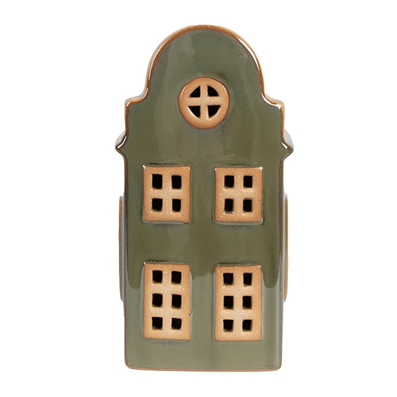 Clayre & Eef Decoratie Huis met LED 8x6x15 cm Groen Porselein