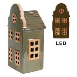 Clayre & Eef Decorative House with LED 8x6x15 cm Green Porcelain