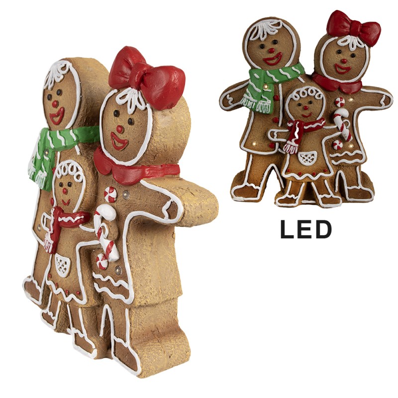 Clayre & Eef Décoration de Noël avec éclairage LED Bonhomme en pain d‘épice 31x10x35 cm Marron Plastique